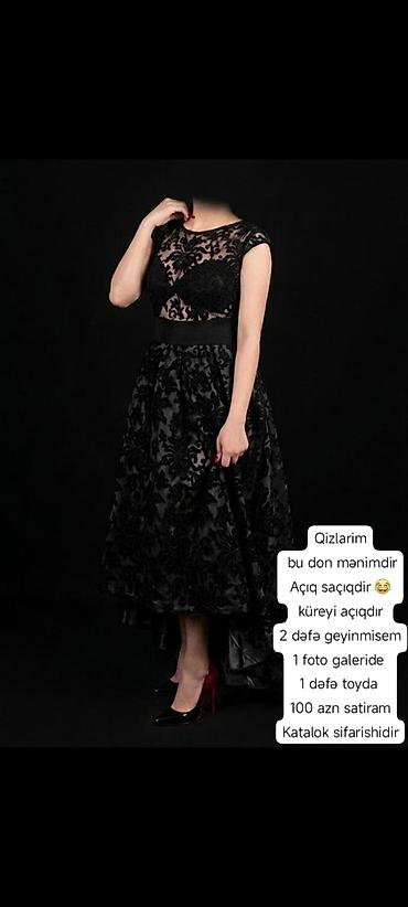 vecerni don: Qara rəngdə, zərif krujeva detallı ziyafət donu. Üst hissə transparan — 1