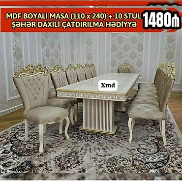 cehizlik mebel destleri: MDF boyalı masa və 10 nəfərlik dəst - Masa ölçüsü: 110 x 240 sm - — 1