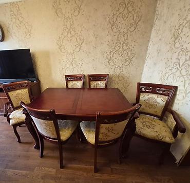 Mebel: Qonaq otağı üçün, İşlənmiş, Açılan, Dördbucaq masa, 6 stul — 3