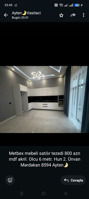 Mətbəx mebeli: Metbex mebeli satılır tezedi 800 azn mdf akril. Olcu 6 metr. Hun 2