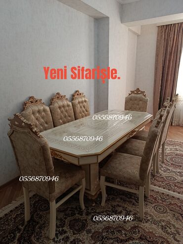 Sifarişlə masa və oturacaq dəstləri: Oval masa, Qonaq otağı üçün, 6 nəfər, Azərbaycan, Zəmanətli — 17