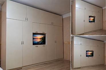 Ev üçün mebel: Bej rəngli divarboyu qarderob-dolab sistemi /MDF tipli hamar səthli — 2