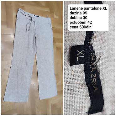 farmerke pull and bear: Lanene pantalone, veličina XL - Materijal: lagani lan, svetlobež — 1
