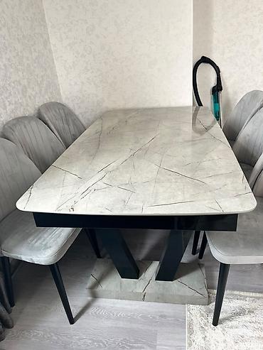 roma: Mərmər efektli yemək masası və 6 ədəd stul dəsti - Masa: düzbucaqlı — 1