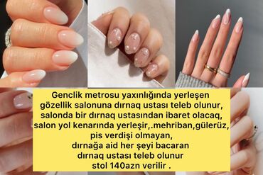 Əməkdaş axtarışı (vakansiyalar): Dırnaq ustası tələb olunur, Yerin icarəsi, 1-2 illik təcrübə