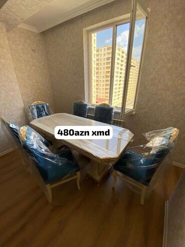 Masalar: Qonaq otağı üçün, Yeni, Açılmayan, Kvadrat masa, 6 stul, Azərbaycan