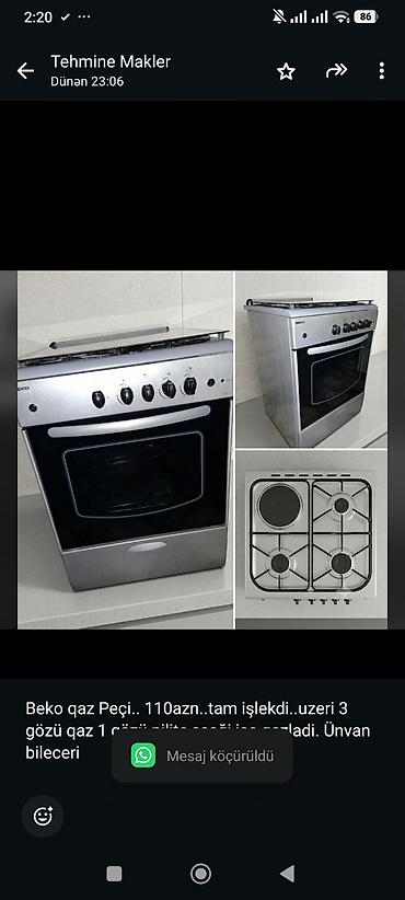 Beko qaz Peçi. 110azn. tam işlekdi. uzeri 3 gözü qaz 1 gözü
