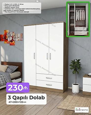 Ev və bağ: 3 qapılı dolab – 47×200×120 sm - Ölçülər: Dərinlik 47 sm × Hündürlük — 1