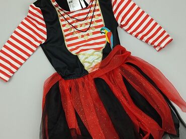 czerwona sukienka z bufiastymi rękawami: Sukienka, H&M, 5-6 lat, 104-110 cm, stan - Idealny