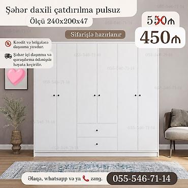 Ağ rəngdə çoxbölməli paltar şkafı - Ölçü: 240 x 200 x 47 sm - 5