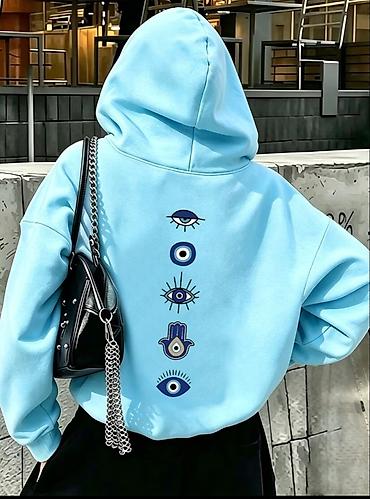 bas: Unisex kapüşonlu sweatşört – “Nazar” printli - Arxa hissədə mavi — 4
