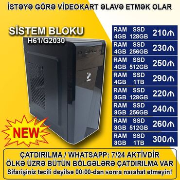 plata ddr3: Sistem Bloku "H61 DDR3/G2030/4-8GB Ram/SSD" Ofis üçün Sistem Bloku