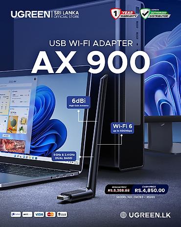 UGREEN USB Wi‑Fi Adapter AX900 - Wi‑Fi 6 texnologiyası – sürət 600 lalafo.az -da UGREEN USB Wi‑Fi Adapter AX900 - Wi‑Fi 6 texnologiyası – sürət 600
