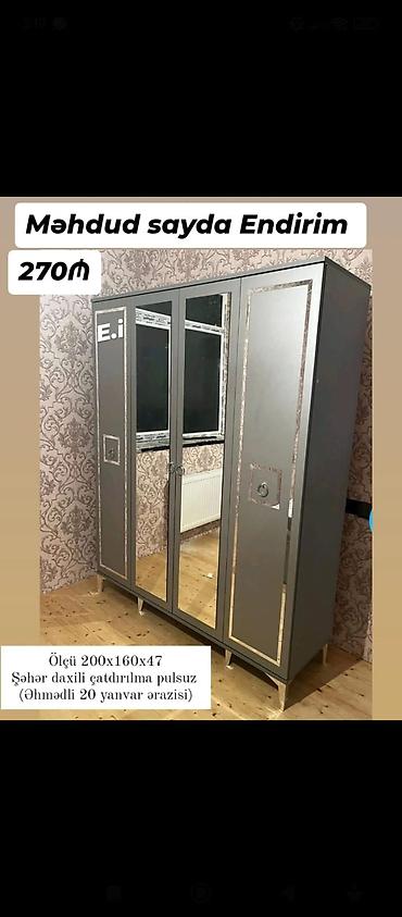 qapi demir qapi seyf qapi: Yeni, 4 qapılı, Güzgülü, Taxta, Açılan, Düz dolab — 1