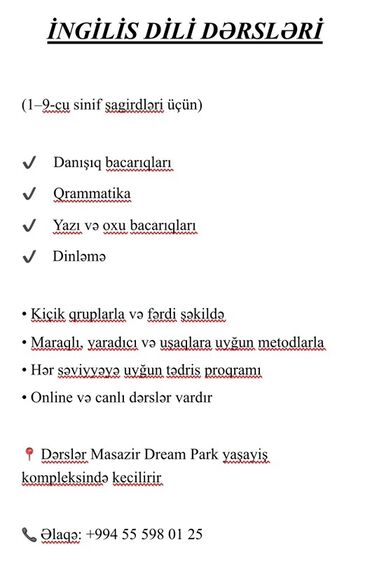 Peyk antenalarının quraşdırılması: Xarici dil kursu, İngilis dili, Uşaqlar üçün