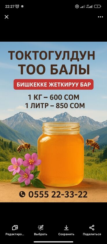 1 фазный двигатель: Предлагается натуральный горный мед из Токтогула, собранный с горных