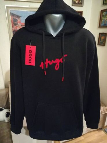 bermude m vel: Sweatshirt, 2XL (EU 56), 3XL (EU 58), XL (EU 54), Hugo Boss, color - Black, With a hood