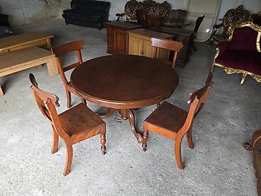 Setovi stolova i stolica: Okrugli drveni trpezarijski sto sa 4 stolice – klasični stil - — 3