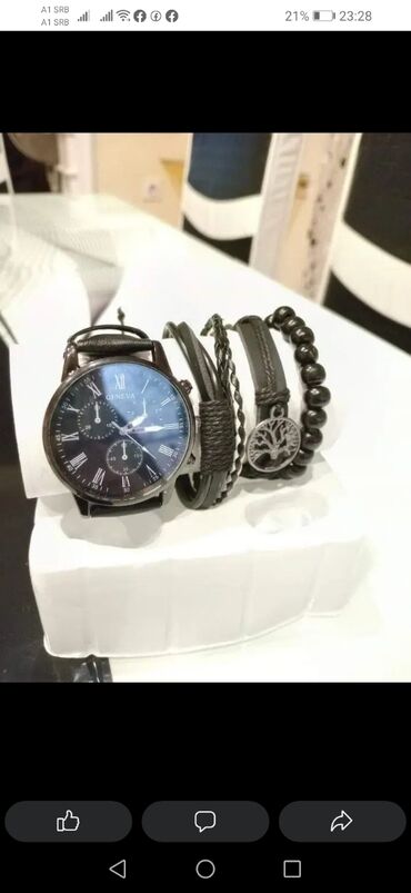 AZ - Wristwatches: GENEVA!!! Super cool sat za svaku priliku+ 4 narukvice koza-drvo!!!