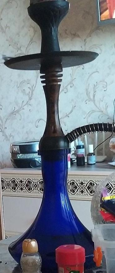 Şüşə nərdilan (hookah) komplekti - Şüşə kolba: dərin mavi rəngli