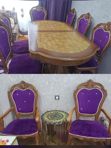 Taburetlər: Qonaq otağı üçün, İşlənmiş, Açılan, Oval masa, 8 stul