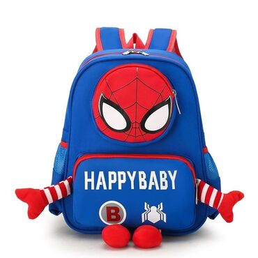Mavi rəngdə, "HAPPBYBABY" markalı, "Spiderman" dizaynlı uşaq bel