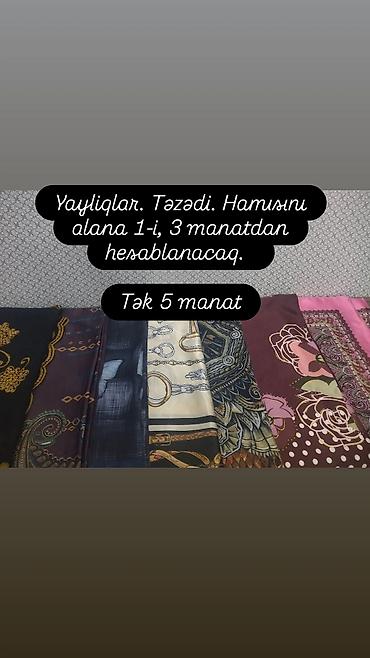 kisi bas geyimləri: Yayliq və şərflər. Hərəsinin ož qiyməti var. 5-6-7manat Binə — 1