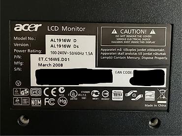 g15 asus rog strix: Acer AL1916W - 19" Geniş Ekran Monitor Tam işlək vəziyyətdədir, heç — 3