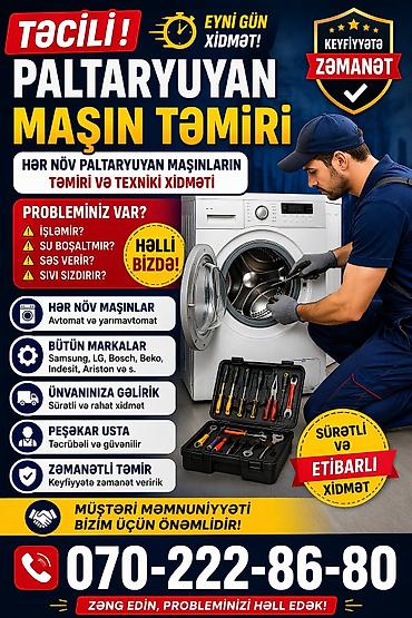 maşın gunluyu: Xidmət: Paltaryuyan maşınların təmiri və texniki baxışı - Eyni gün — 1