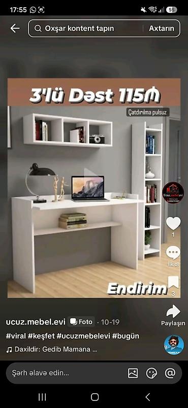3-lü ofis/iş masası dəsti Dəst tərkibi: - İş masası: geniş iş səthi