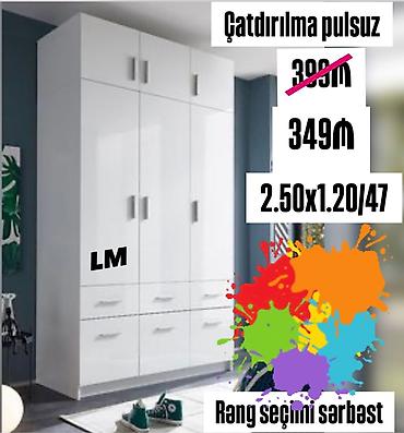 dolab 4 qapılı: Ağ, parlaq səthli çoxfunksiyalı paltar dolabı. Üst bölmələr, 4 qapılı — 1