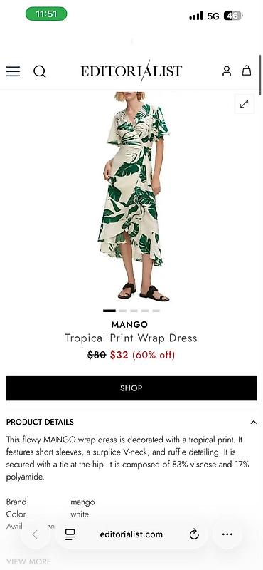 mango çanta: MANGO Tropical Print Wrap Dress – firfırlı, çarpaz bağlamalı midi don — 1