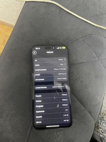iphone 16 peo: IPhone 17 Pro Max, 1 TB, Göy, Zəmanət — 2