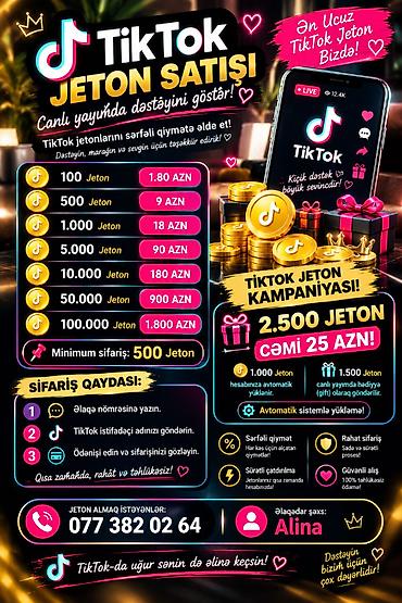 tiktok jeton alma: TikTok jeton satışı xidməti. TikTok canlı yayımlarında dəstək — 1