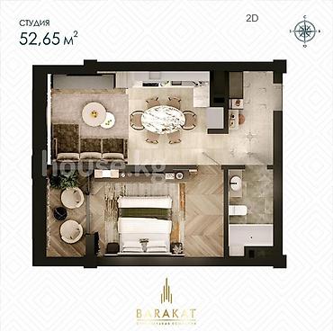 rayan: 2 комнаты, 52 м², Кок-Жар мкр Элитка, 11 этаж, ПСО (под самоотделку) — 2