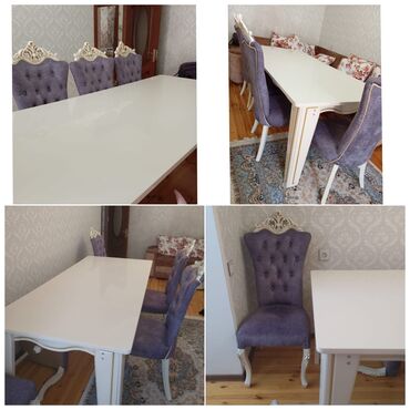 Sifarişlə divanlar: Qonaq otağı üçün, İşlənmiş, Kvadrat masa, 6 stul