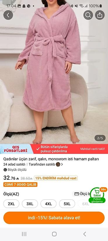 hamam xalat: Qadınlar üçün qalın, yumşaq və monoxrom hamam xalatı - Parça: tüklü — 1