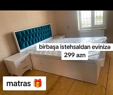 ucuz krafat: – çarpayı - Ağ rəngli korpuslu, yumşaq kapitone başlıq: mavi məxməri — 1