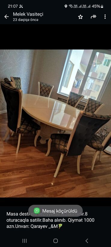 balkon üçün stol stul: Qonaq otağı üçün, Dördbucaq masa, 8 stul