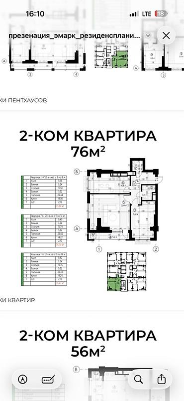 квартиру 2 ком: 2 комнаты, 76 м², 15 этаж — 3