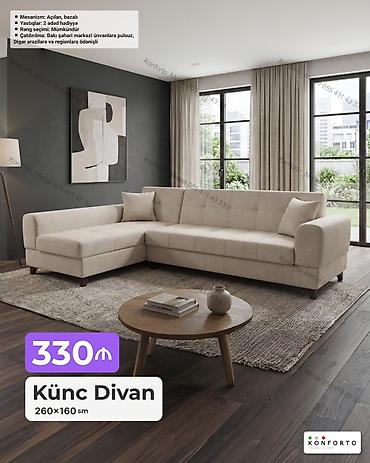 Ev üçün mebel: Künc Divan – 260×160 sm - Mexanizm: Açılan, bazalı (yataq funksiyası — 1