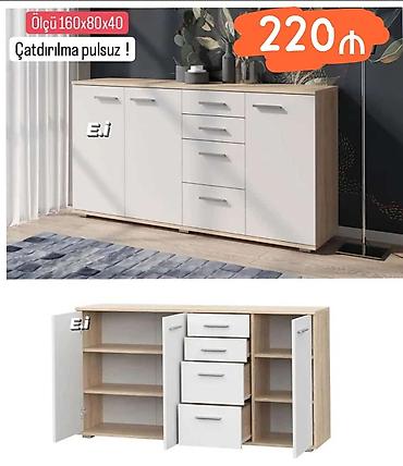 dehliz: Mebel komodu – ağ və ağac fakturalı kombinasiya Ölçü: 160 x 80 x 40 sm — 1