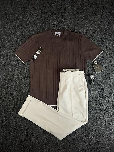 brunello: Мужская трикотажная футболка от бренда BRUNELLO CUCINELLI в коричневом — 1