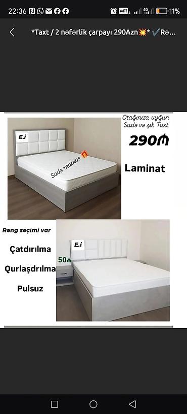 kvadrat masa: Yeni, İkinəfərlik çarpayı, Matras ilə — 2