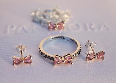 Бижутерия: Нежный набор с розовыми камушками💎 в виде бантиков 🎀 от Pandora🥰 — 4