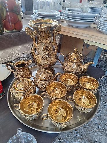 çaynı serviz: Çay dəsti, rəng - Qızılı, Keramika, Hisar, 6 nəfərlik, Azərbaycan — 1