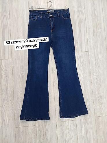 шаль: Flared kəsimli tünd mavi cins şalvar - Razmer: 33 - Model: aşağıdan — 1