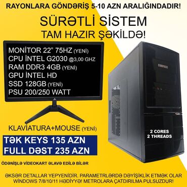 Masaüstü kompüterlər və iş stansiyaları: Masaüstü Kompüterlər “G2030 / CORE i3 / CORE i5” ⭐G2030 / 4GB DDR3 RAM — 3