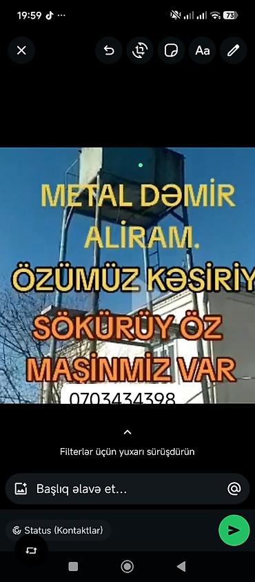 cən təmiri: Xidmət: Metal dəmir qəbulu və sökümü – Metal dəmir qəbulu. – Kəsim və — 1