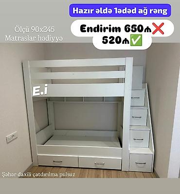 islenmis taxt: 2 mərtəbəli çarpayı – ağ rəng - Ölçü: 90×245 - Rəng: ağ - Material — 1
